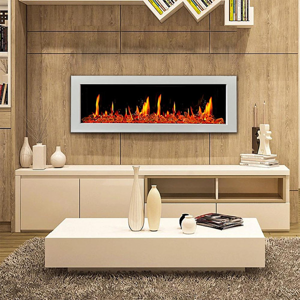 Litedeer Homes Gloria II 58″ Smart Electric Fireplace with Diamond Like Crystal Media - White