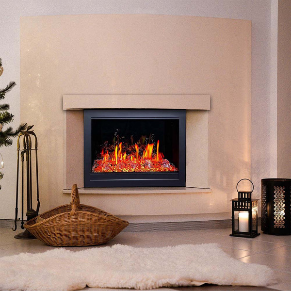LiteStar 33-in Wall Mounted Smart Electric Fireplace Insert - ZEF38VC-33 with rock media