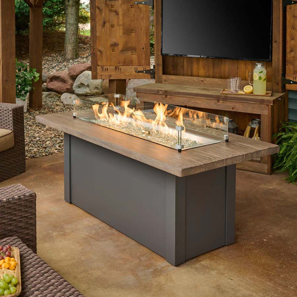 62" Havenwood Linear Gas Fire Pit Table with Carbon Grey Everblend Top and Carbon Grey Base