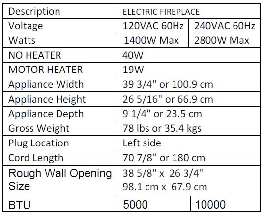 Amantii 42" RusticStone fireplace specs