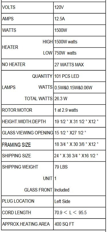 30" TRD-Lumina electric fireplace specs