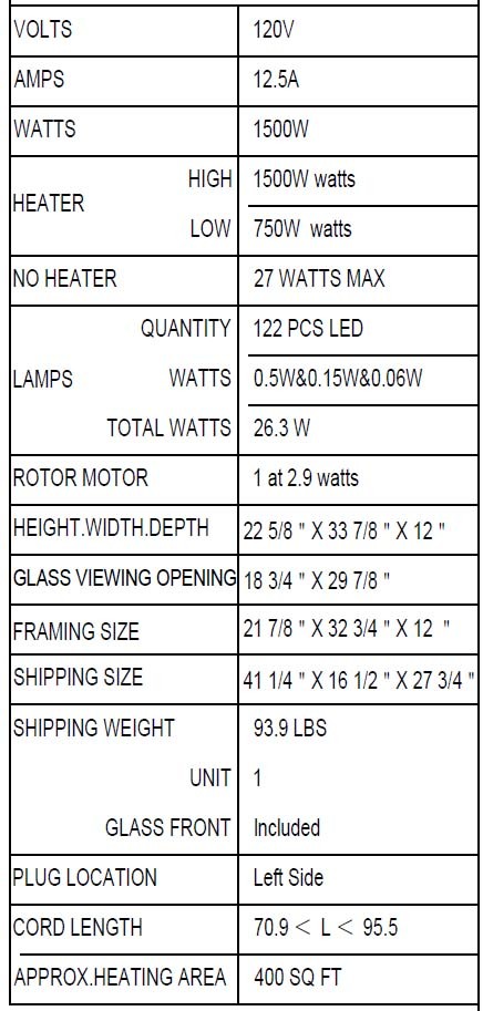 33" TRD-Lumina electric fireplace specs