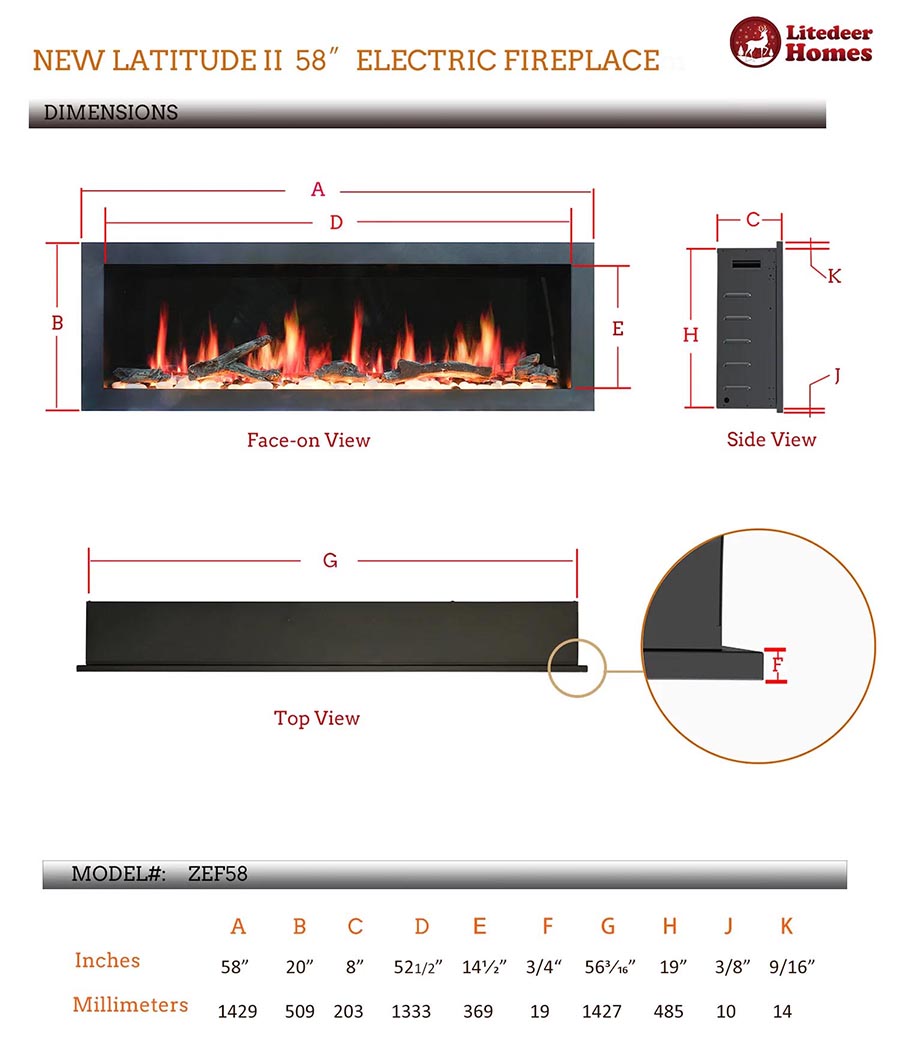 Litedeer Homes Gloria II 58" Smart Wall Mounted Electric Fireplace