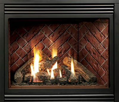 HBZDV4740N Zero Clearance Direct Vent Fireplace – Natural Gas, with LOGC60 Log Set, HB47GBL Grill Kit – Black, and Optional HB47RRH Red Herringbone Refractory Liner.