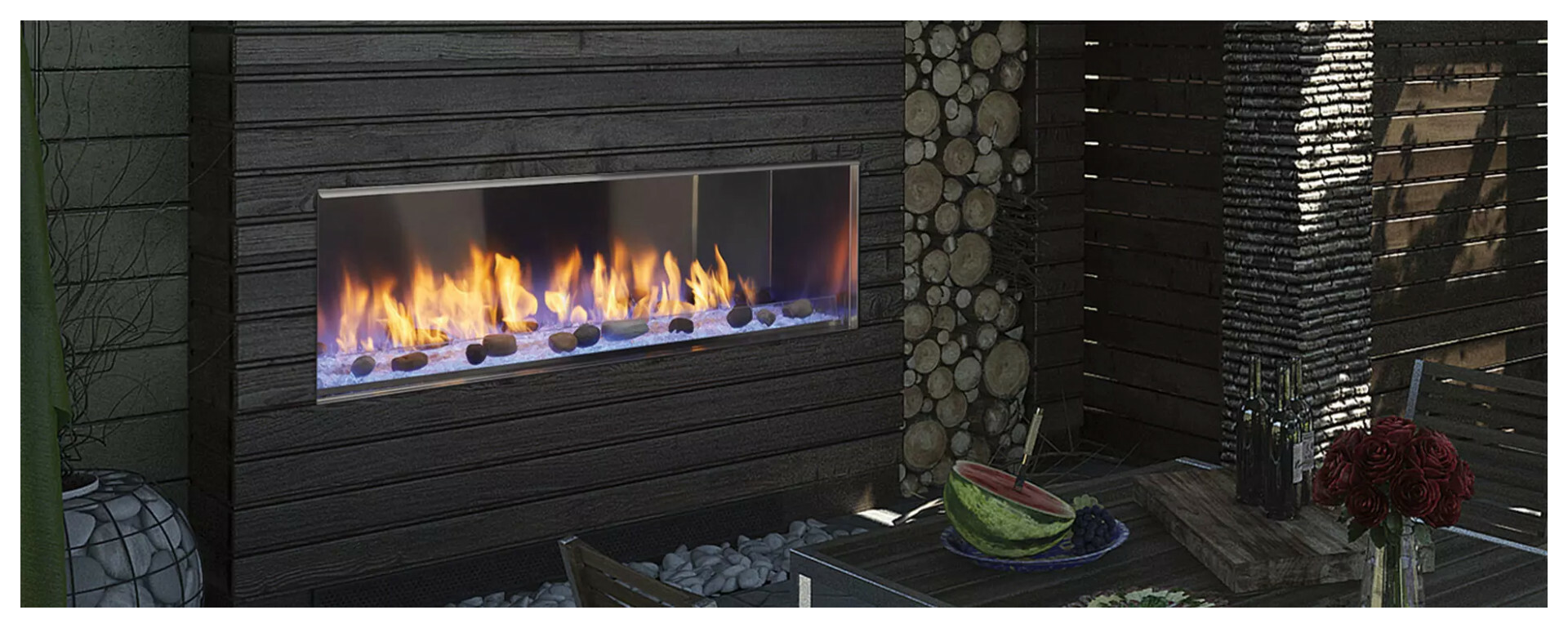 Modern outdoor gas fireplace