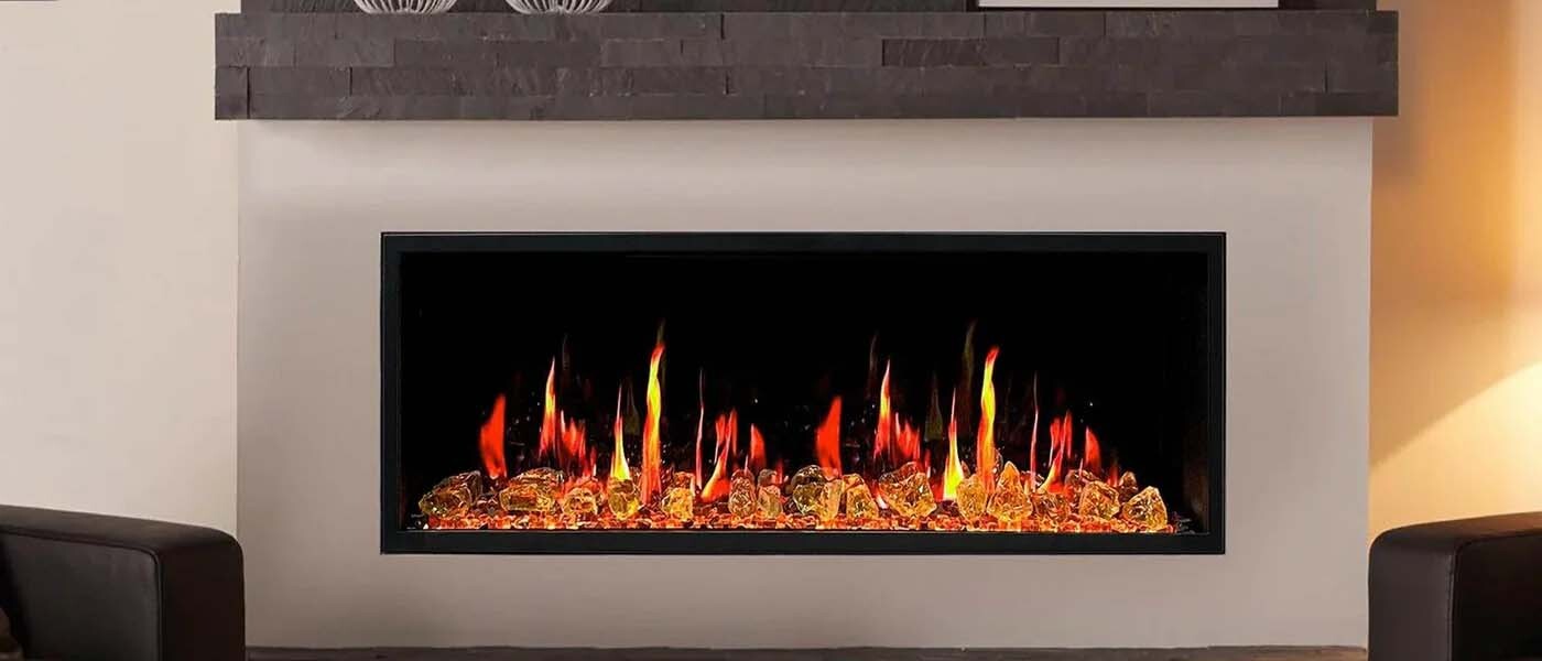Litedeer Homes Latitude 45" Ultra Slim Electric Fireplace + Reflective Fire Glass