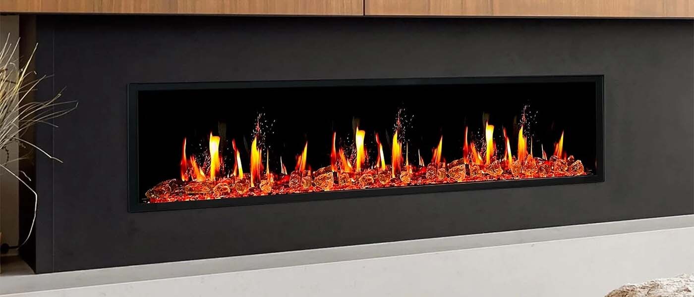 Litedeer Homes Latitude 65" Ultra Slim Built-in Electric Fireplace + Reflective Fire Glass
