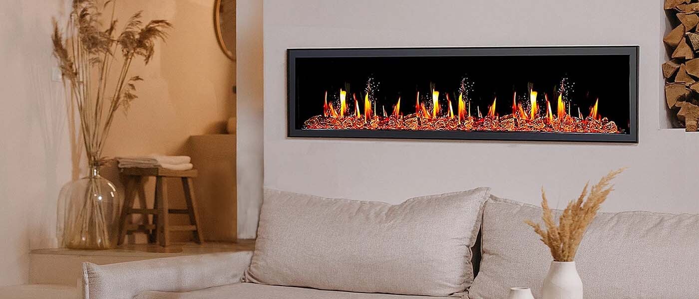 Litedeer Homes Latitude 75" Built-in Linear Electric Fireplace + Reflective Fire Glass