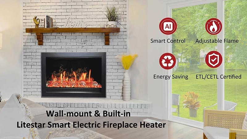Litedeer Homes LiteStar 38" Electric Fireplace Insert with Crushed Ice Rocks ZEF38VC-C Litedeer Homes LiteStar 38" Electric Fireplace Insert with Crushed Ice Rocks ZEF38VC-C