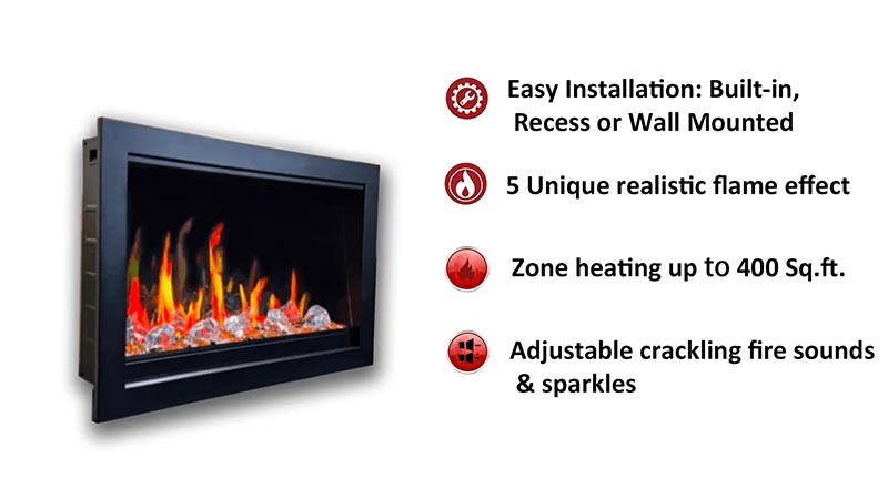 Litedeer Homes LiteStar 38" Electric Fireplace Insert with Crushed Ice Rocks ZEF38VC-C Litedeer Homes LiteStar 38" Electric Fireplace Insert with Crushed Ice Rocks ZEF38VC-C