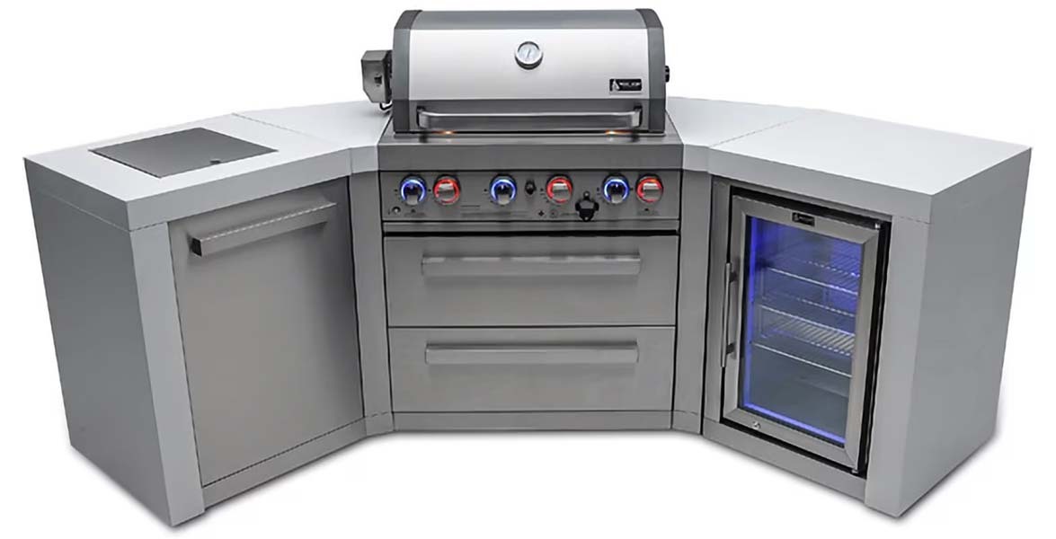 Mont Alpi 400 deluxe island with 45 degree corners and fridge cabinet