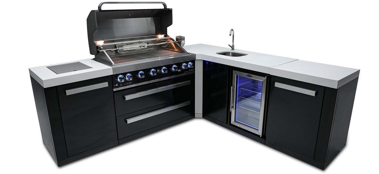 MONT ALPI 6-BURNER ISLAND WITH A 90-DEGREE CORNER and BEVERAGE CENTER - MAi805-BSS90BEV