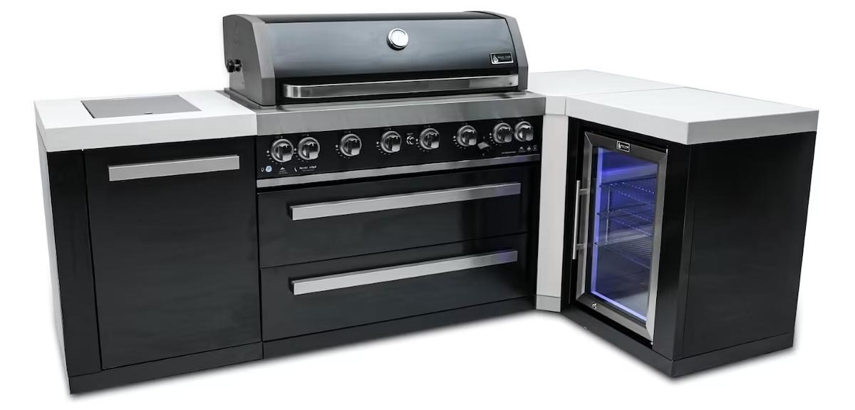 Mont Alpi Black Stainless Steel Island with 90 Degree Corner and Fridge Cabinet - MAi805-BSS90FC