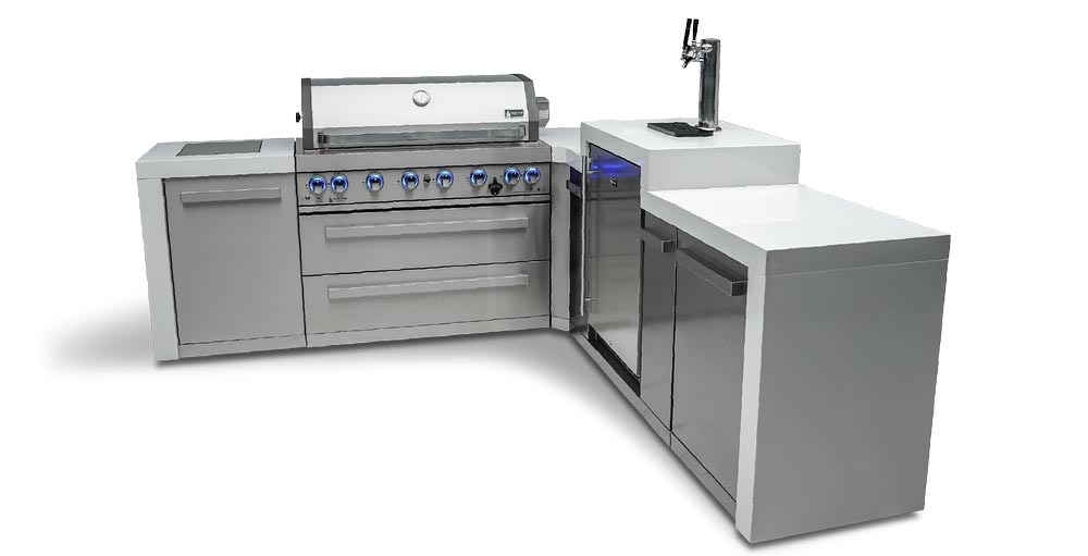 MONT ALPI 6-BURNER DELUXE ISLAND WITH A 90-DEGREE CORNER AND KEGERATOR