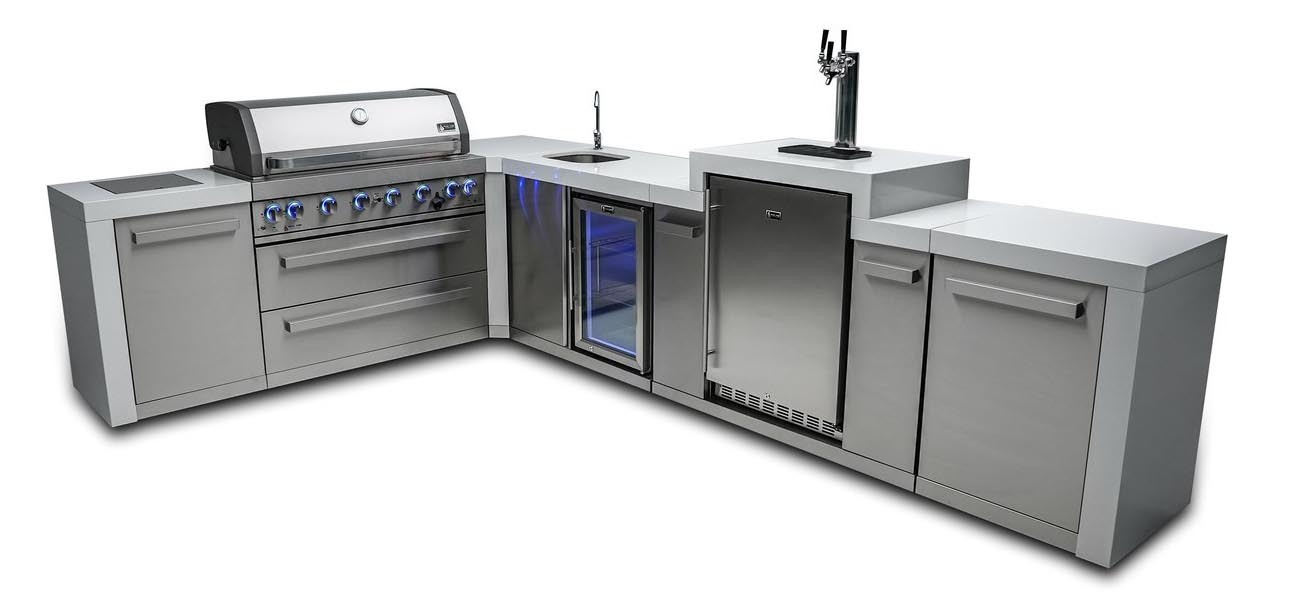 MONT ALPI 6-BURNER 805 DELUXE ISLAND WITH A 90-DEGREE CORNER AND KEGERATOR and BEVERAGE CENTER