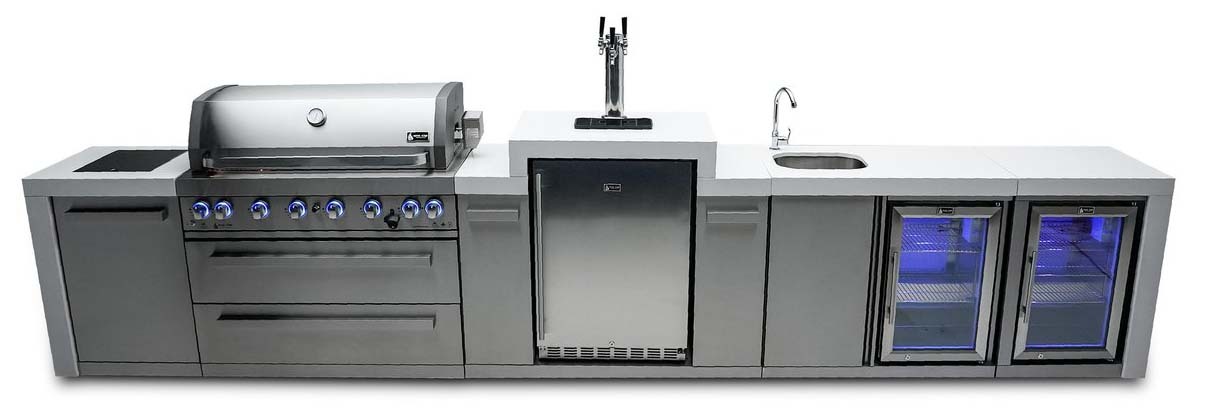 MONT ALPI 6-BURNER 805 DELUXE ISLAND WITH KEGERATOR and BEVERAGE CENTER and FRIDGE CABINET - MAi805-DKEGBEVFC