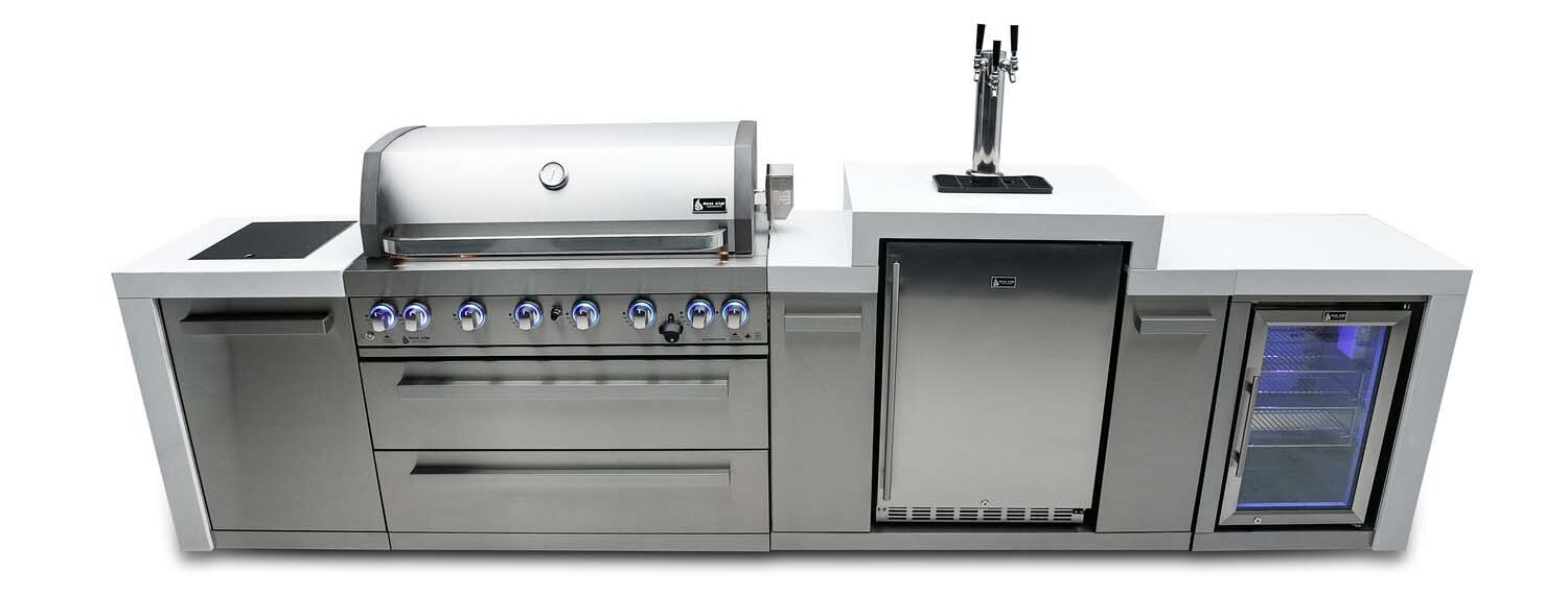 MONT ALPI 6-BURNER DELUXE ISLAND WITH A KEGERATOR and FRIDGE CABINET - MAi805-DKEGFC