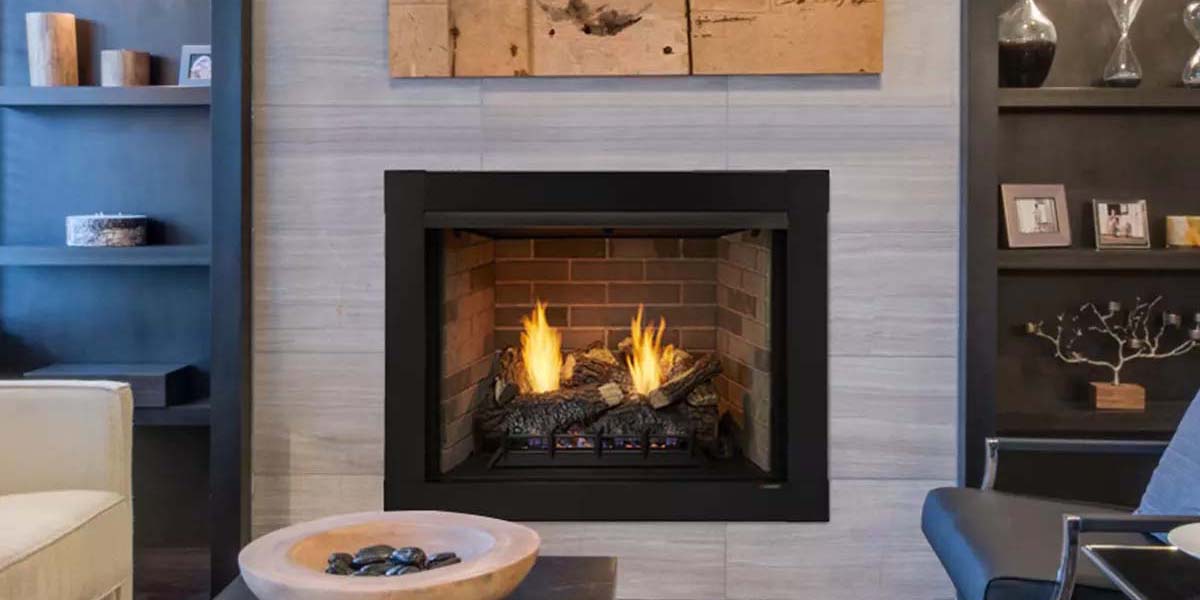 Attribute Universal Circulating Vent Free Firebox with Radiant Face and Multitonal Brown or Gray Reversible Interior Fiber Panels