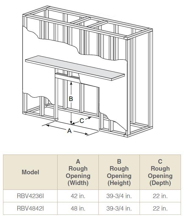 Majestic Reveal Gas Fireplace dimensions - back