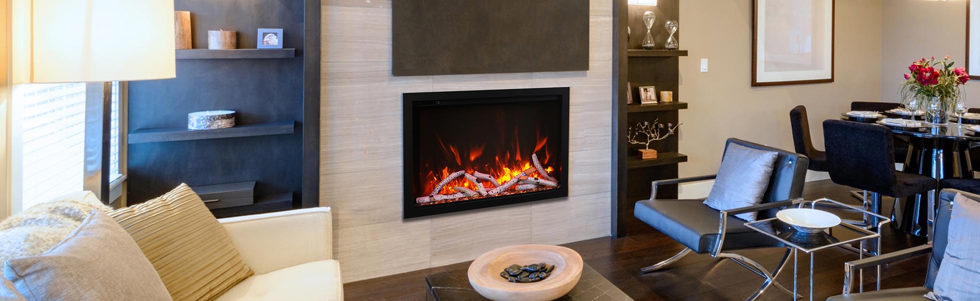 Amantii TRD fireplace with birch log set