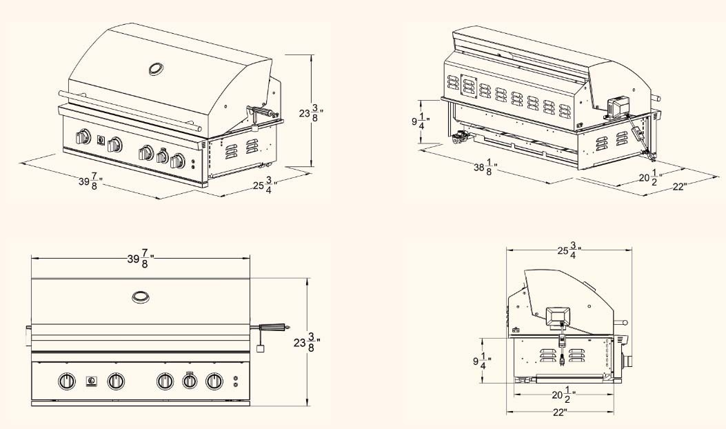 Summerset TRLPRO 40 Inch Built-In Gas Grill line drawing