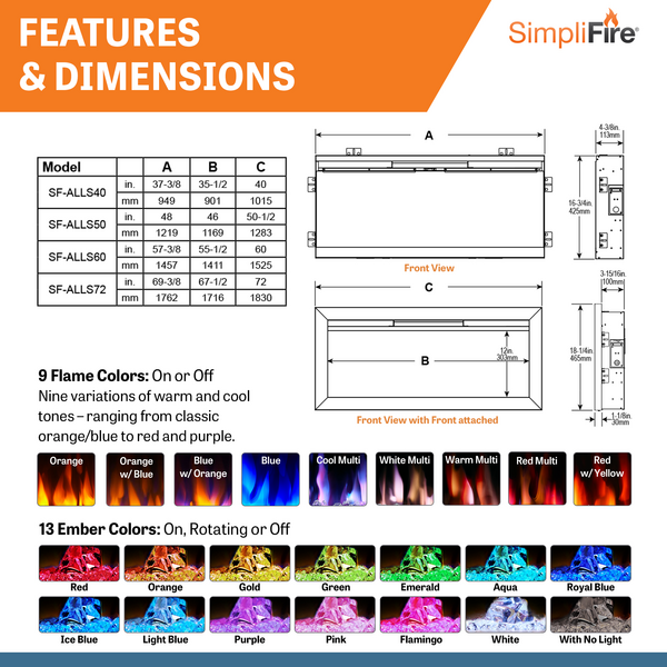 Simplifire Allusion Slim Electric Fireplace Dimensions