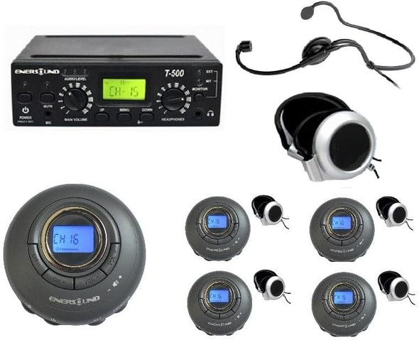Enersound 5-Person Interpretation Translation System - US-Based 3-Year Warranty and Free Phone Support - Ideal for Church Schools Presentations Conferences.