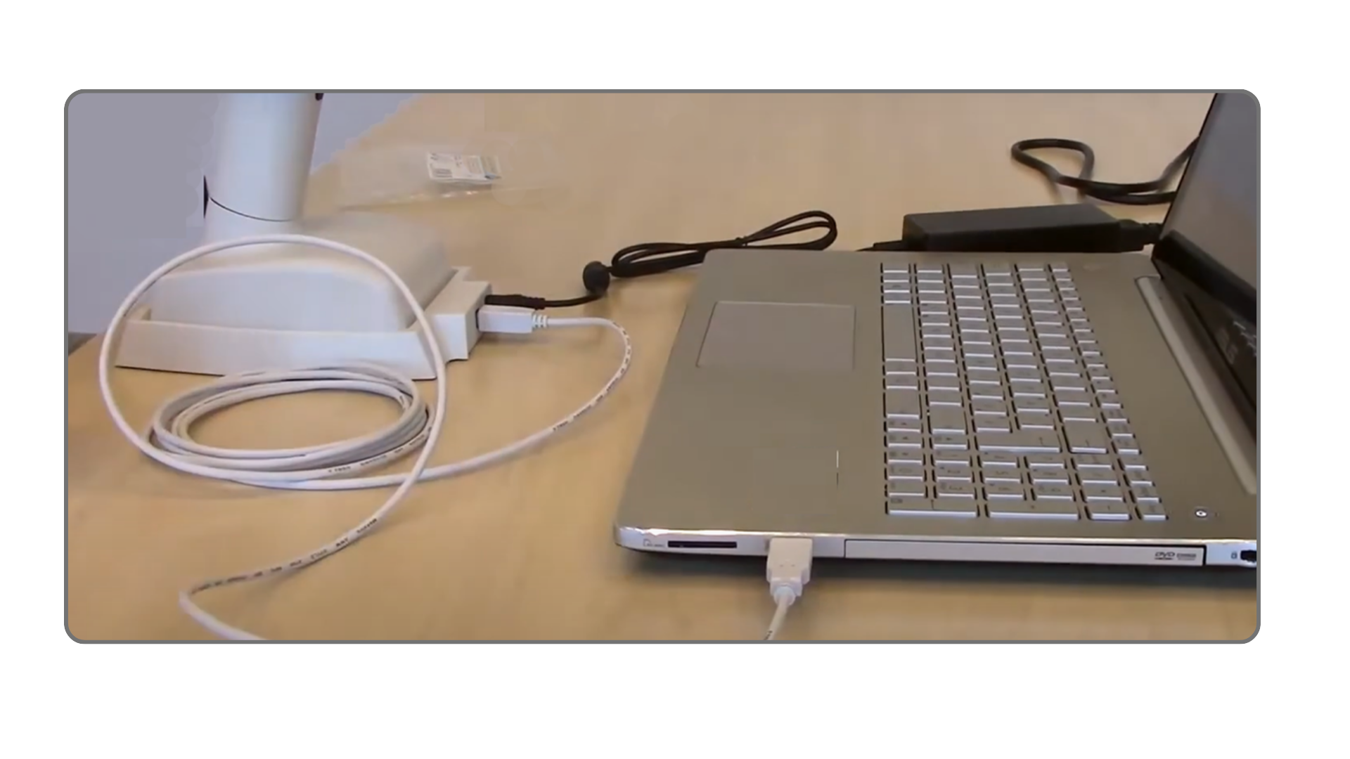 USB A B cable connecting Spectroshade Micro Cradle to PC