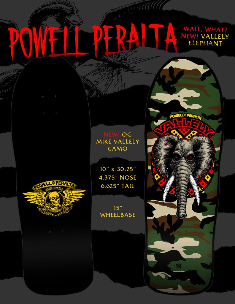 Powell Peralta Mike Vallely Elephant Classic Deck CAMO 9.85" x 30" 