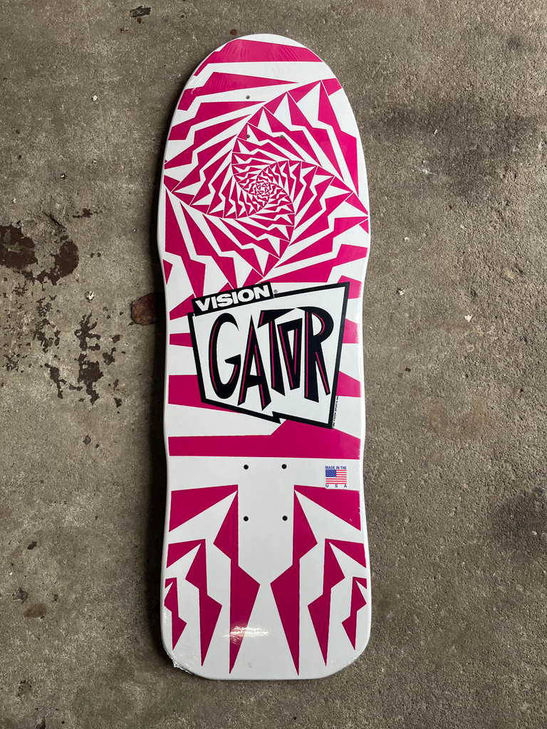 Vision Gator II Old School Reissue Deck White/Pink Screened 10.25" X 29.75"