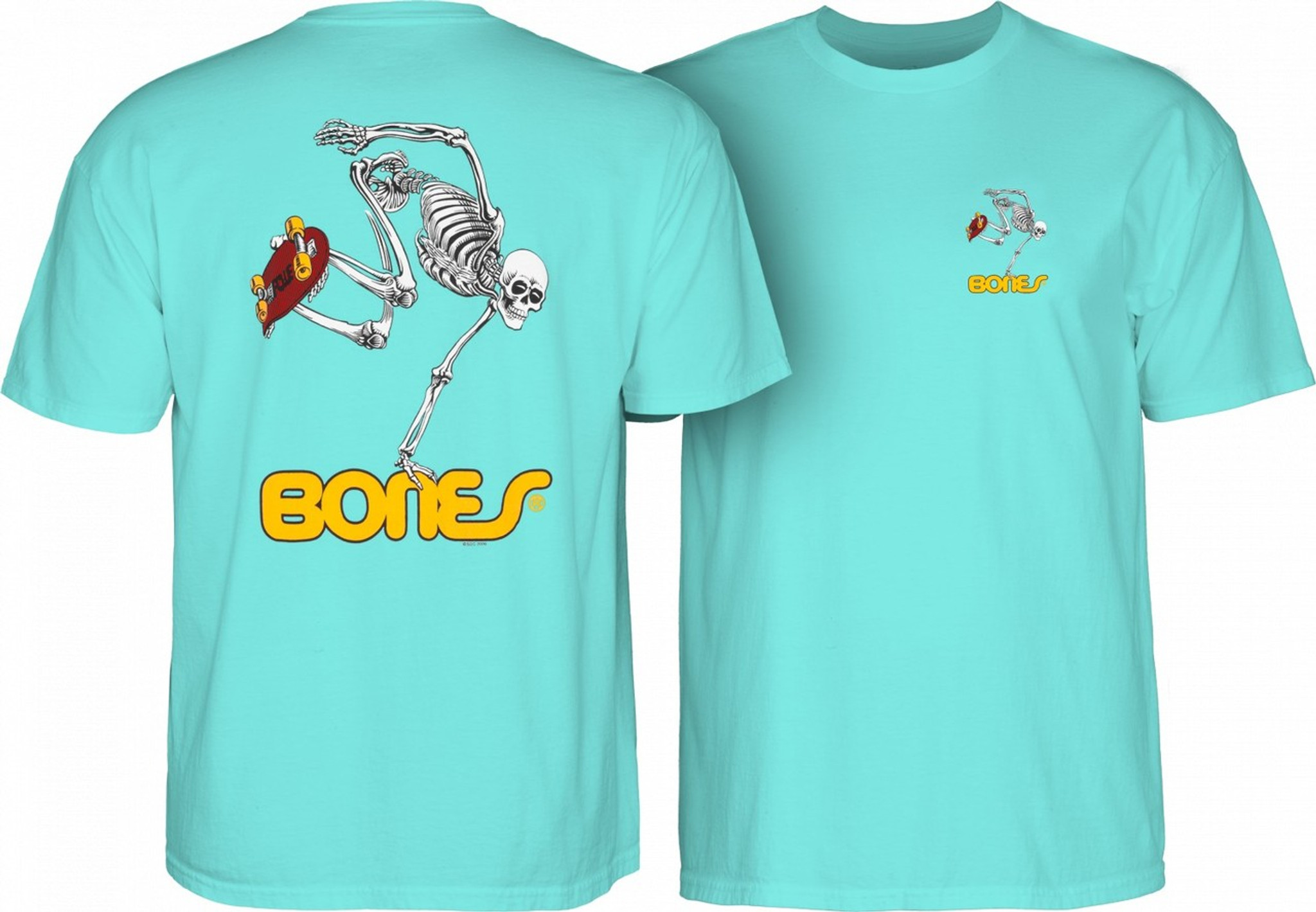 Powell Peralta Skateboarding Skeleton T-Shirt (Teal Ice)
