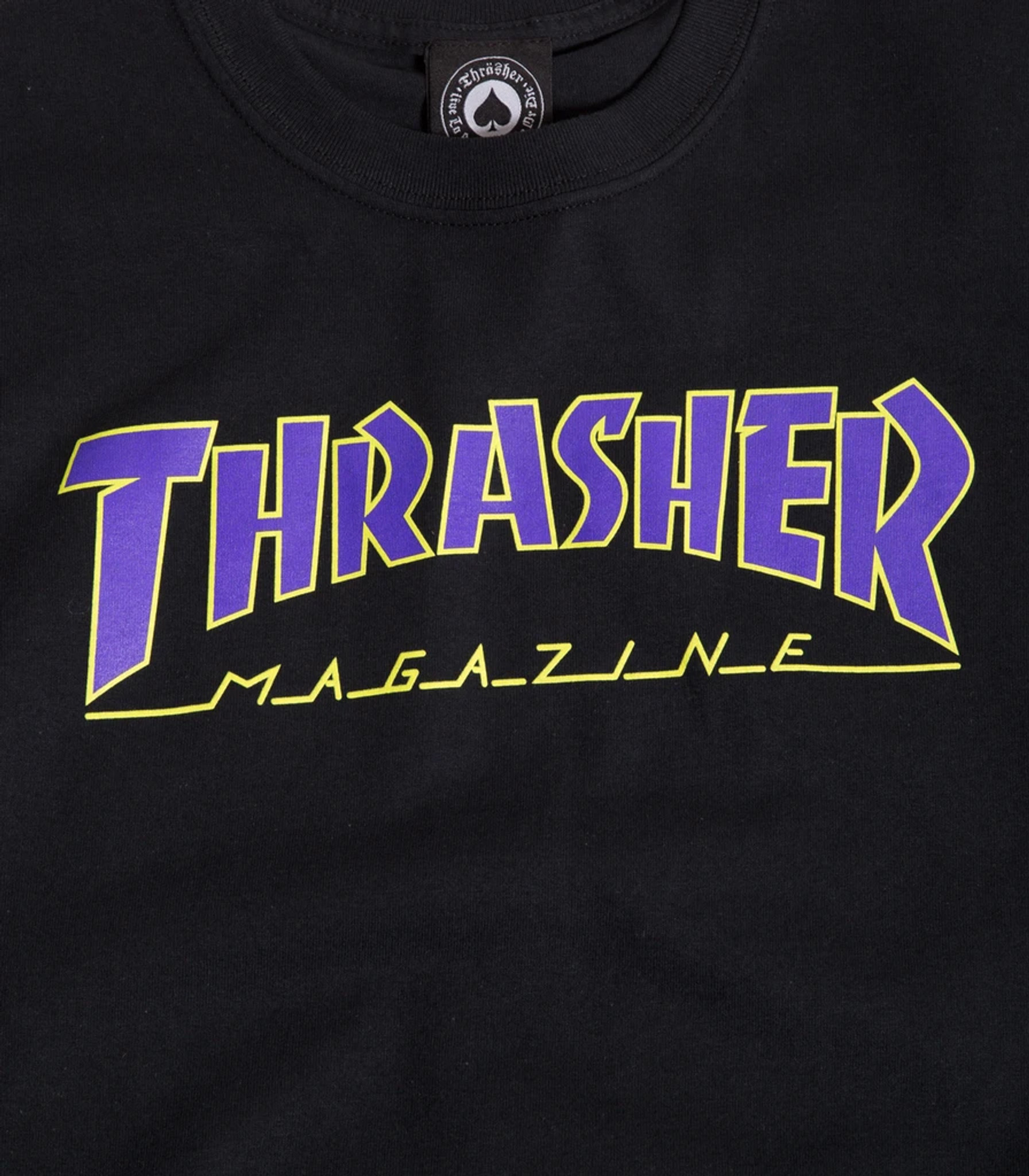 black thrasher shirt with red writing