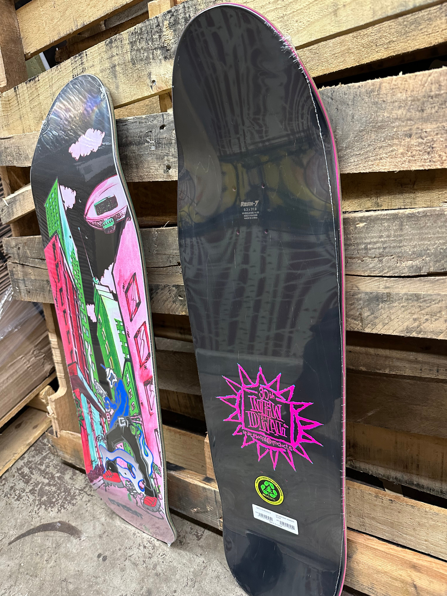 New Deal Sargent Neon Invader SLICK Old School Reissue Deck 9.3