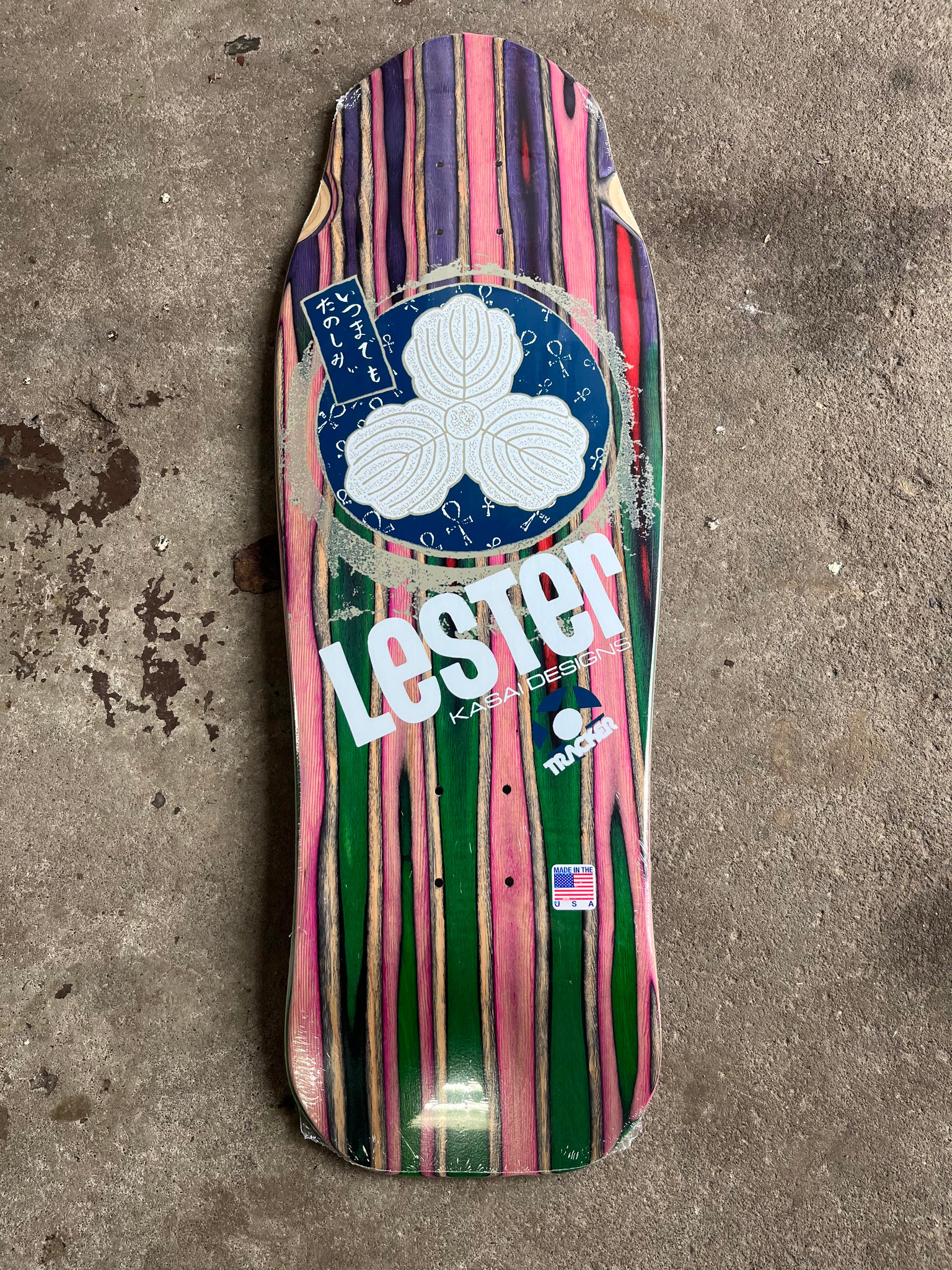 Old School Tracker Lester Kasai Oak Leaf Swirl Reissue Skateboard Deck