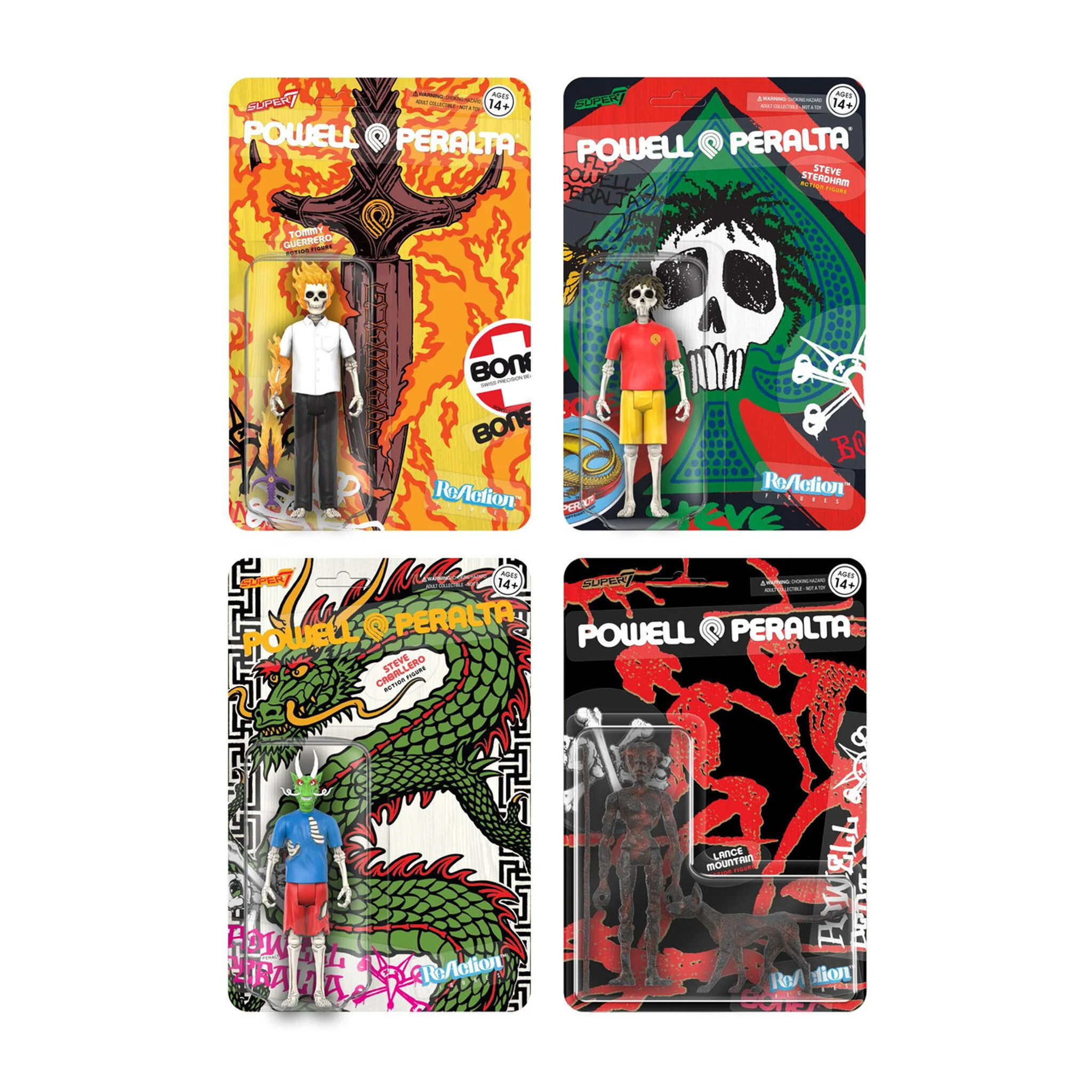 Super7 Powell-Peralta ReAction Wave 3 Lance Mountain (Lava Rock), Steve  Steadham (Del Mar), Steve Caballero (Chinese Dragon) & Tommy Guerrero  (Flaming