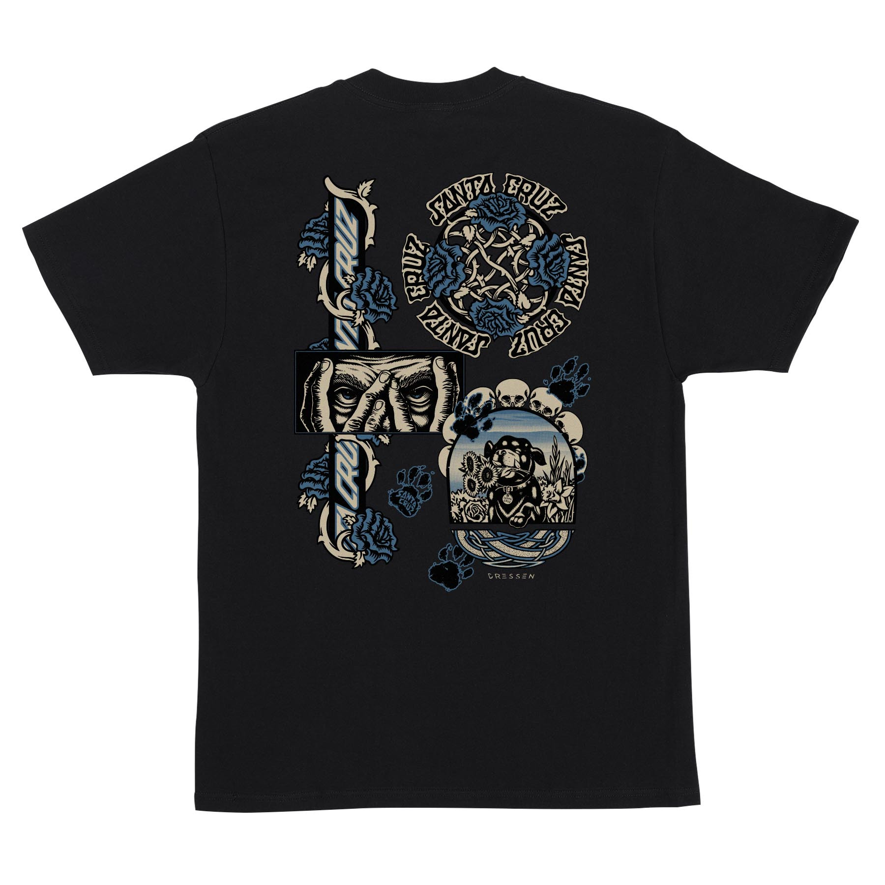 SANTA CRUZ x DRESSEN コラボスカジ ャン黒刺繍（M） Santa Cruz Dressen Evo Heavyweight T-Shirt (Black)