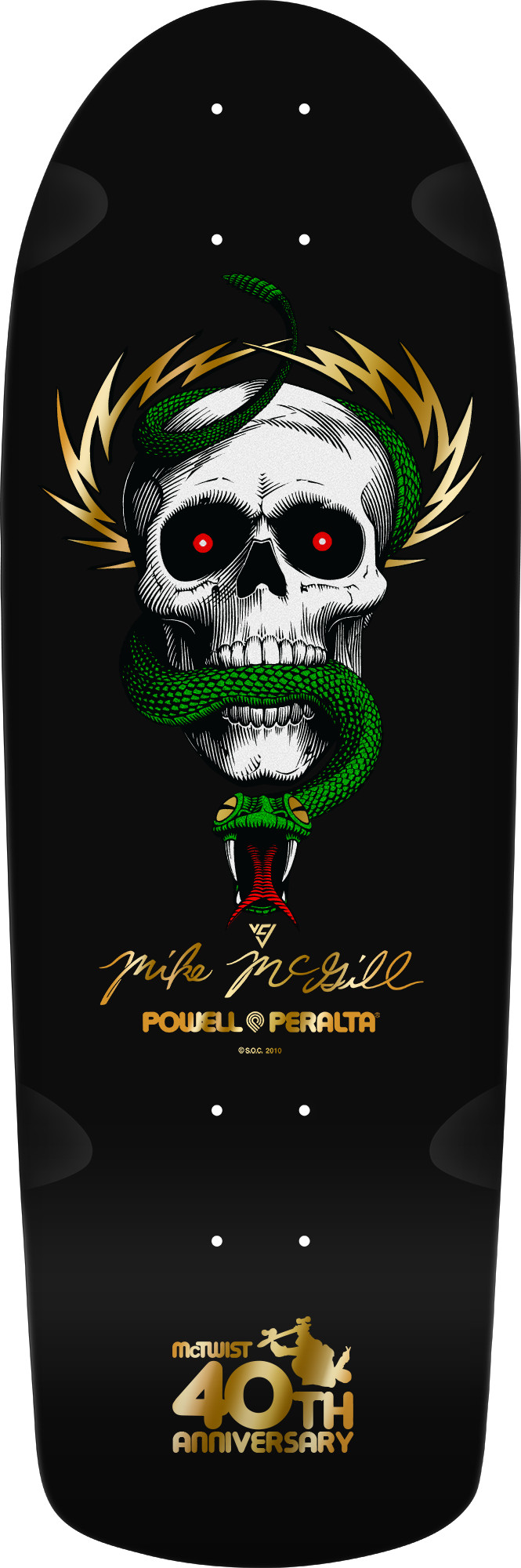 **PRE ORDER** Powell Peralta Mike McGill Skull & Snake McTwist 40th Ann.  Skateboard Deck Gold Foil/Blk - 10 x 30.125