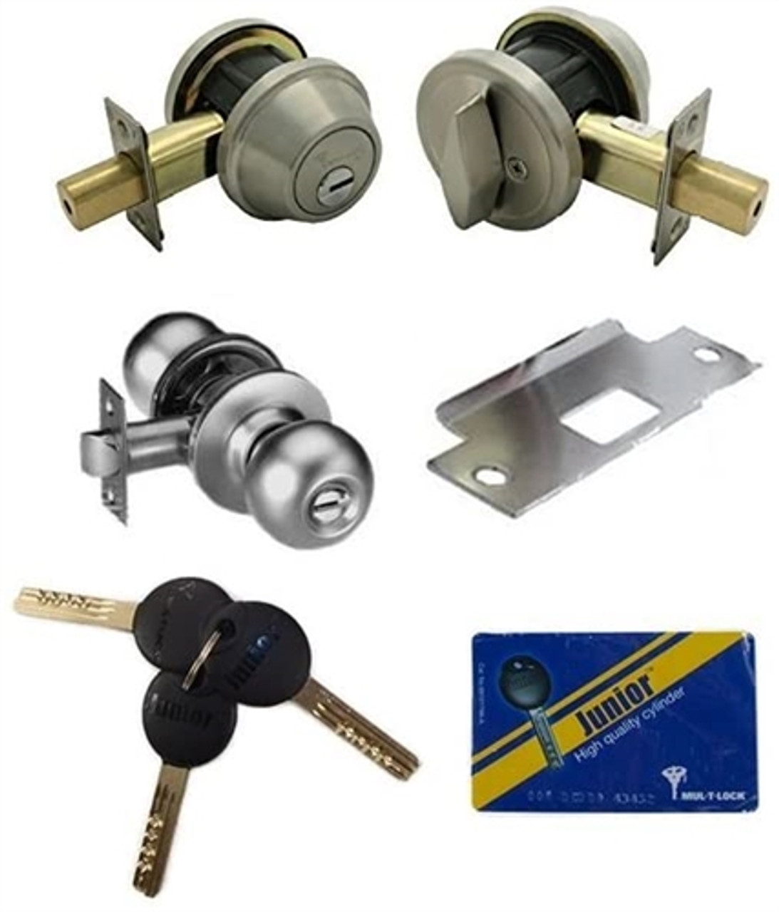 Mul-T-Lock Single Cylinder Deadbolt With S. Parker Knob Front Door Entry  Lockset Combination Set Keyed Alike, Adjustable Backset, 2 Keys With Card  