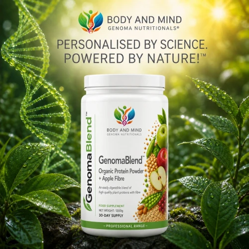Genoma Nutritionals® GenomaBlend™ Organic Protein Powder + Apple Fibre (1200g). PERSONALISED BY SCIENCE. POWERED BY NATURE!™