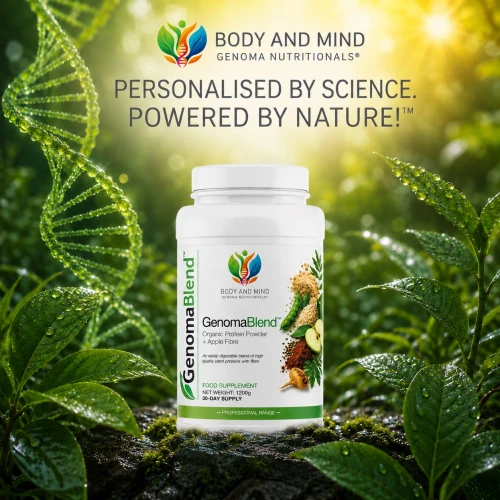 Genoma Nutritionals® GenomaBlend™ Organic Protein Powder + Apple Fibre (1200g). PERSONALISED BY SCIENCE. POWERED BY NATURE!™