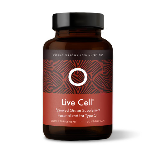 D'Adamo Personalized Nutrition Live Cell O Sprouted Greens for Blood Type O (90 Vegetarian Capsules). Bottle.