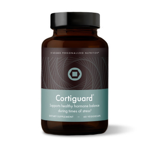 D'Adamo Personalized Nutrition Cortiguard for Blood Types A and B (60 Vegetarian Capsules). Bottle.