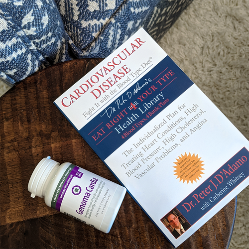 Cardiovascular Disease: Fight It With The Blood Type Diet (Paperback Book). Dr. Peter J. D'Adamo with Catherine Whitney. Front Cover with Genoma Cardia.