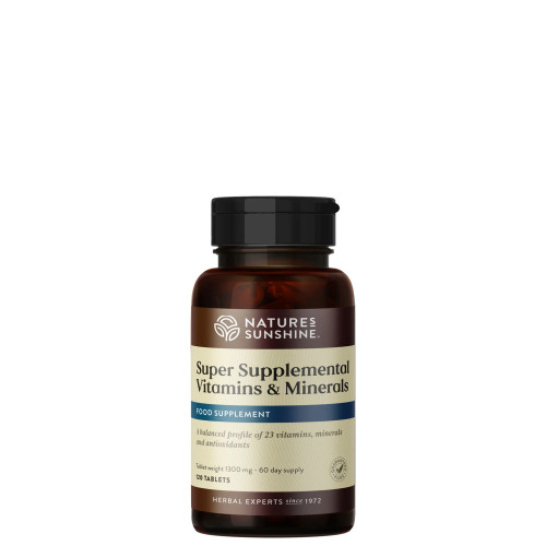 Nature's Sunshine Super Supplemental Vitamins & Minerals (120 Tablets). Bottle.