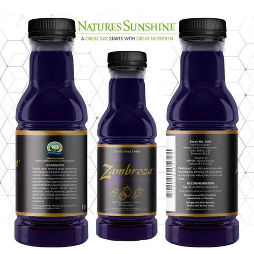 Nature's Sunshine Zambroza (458ml). Label. Ingredients.