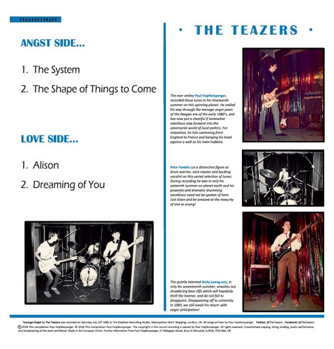 The Teazers - Teenage Angst (12" Vinyl E.P. & Digital Download) Back Cover