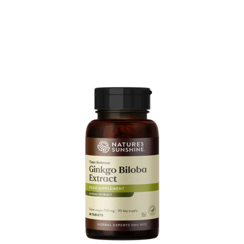 Nature's Sunshine Products Ginko Biloba Timed Release (30 Vegan Tablets). Bottle.