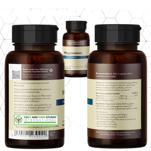 Nature's Sunshine Products Magnesium (90 Capsules). Label. Ingredients.