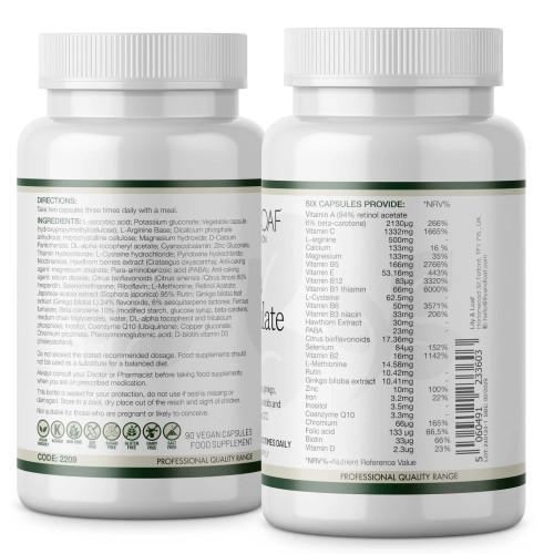 Lily & Loaf Circulate (90 Vegan Capsules). Label. Ingredients.