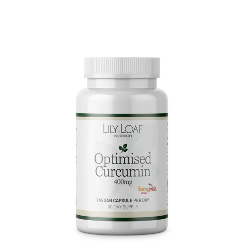 Lily & Loaf Optimised Curcumin 400mg (60 Vegan Capsules). Bottle.